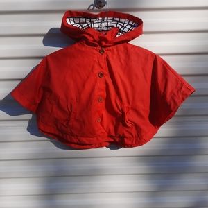 Tahari Red Hooded Rain Coat Cloak Pancho Cape Lined 3T Girls EUC